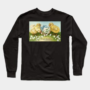 Vintage Easter Chicks with Flowers Long Sleeve T-Shirt